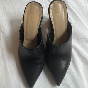 Aldo black heeled mules size 8